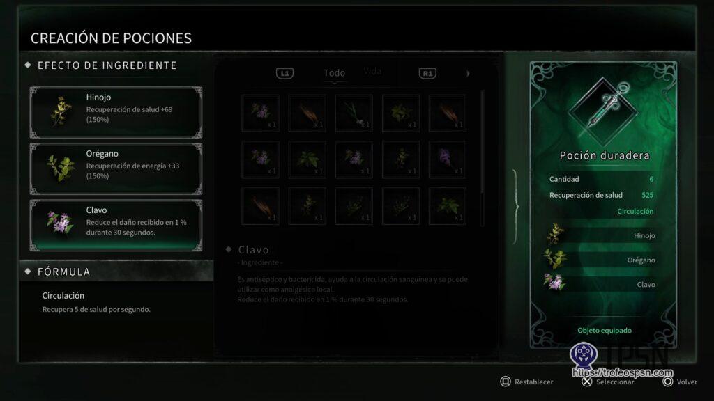 1 - Poción - Circulación - Recupera 5 de salud por segundo - Thymesia