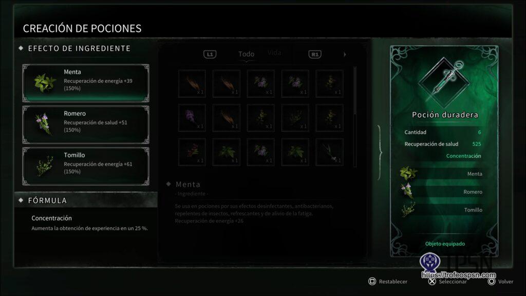 6 - Poción - Concentración - Aumenta la obtención de experiencia en un 25%