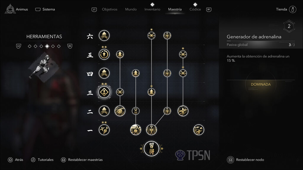 trofeo Por si hay problemas - Naoe - arbol de herramientas